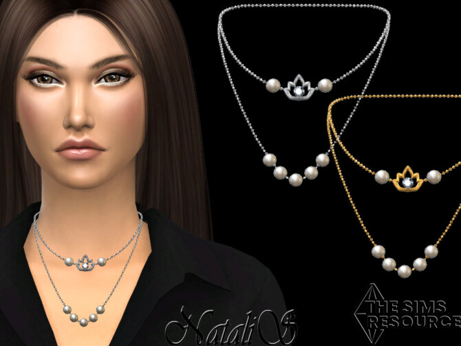 Sims 4 Lotus double chain necklace by NataliS at TSR