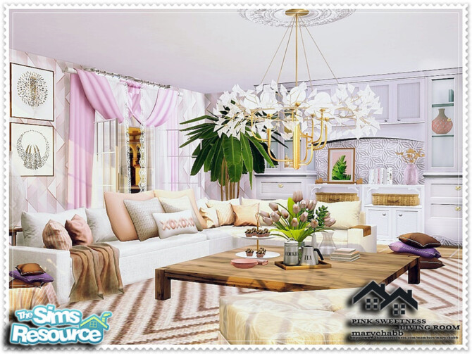 Sims 4 Pink Sweetness Living Room by marychabb at TSR