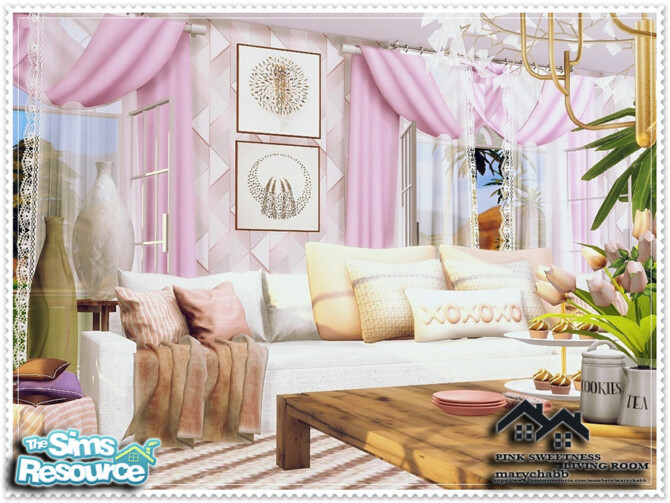 Sims 4 Pink Sweetness Living Room by marychabb at TSR