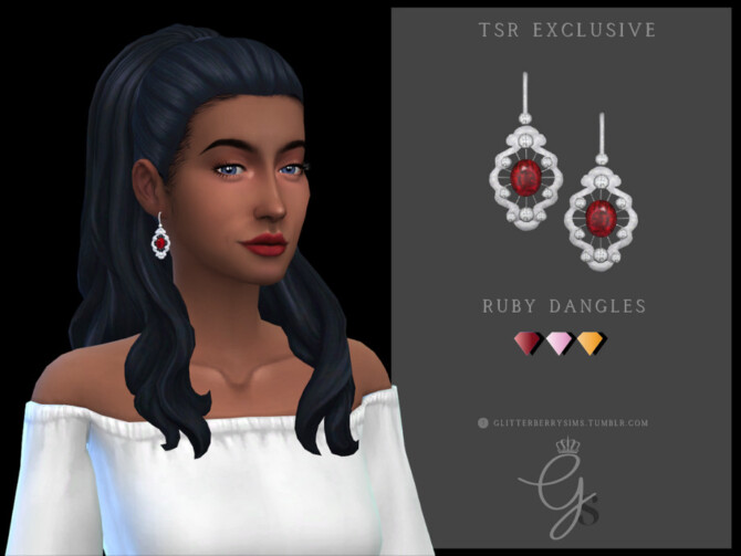 Sims 4 Sophisticated Ruby Dangle earrings by Glitterberryfly at TSR