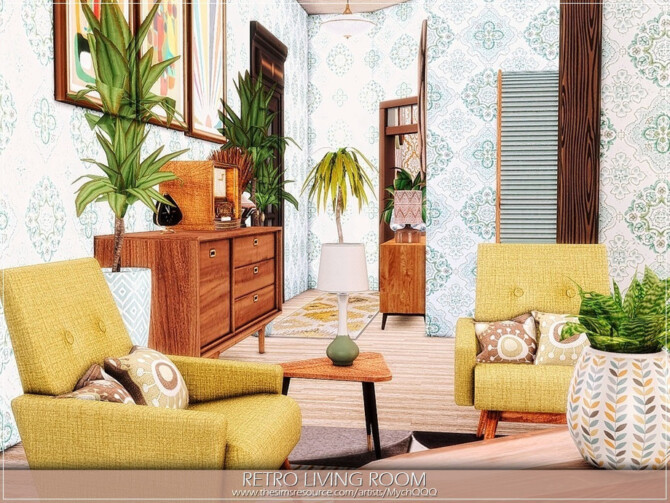 Sims 4 Retro Living Room by MychQQQ at TSR