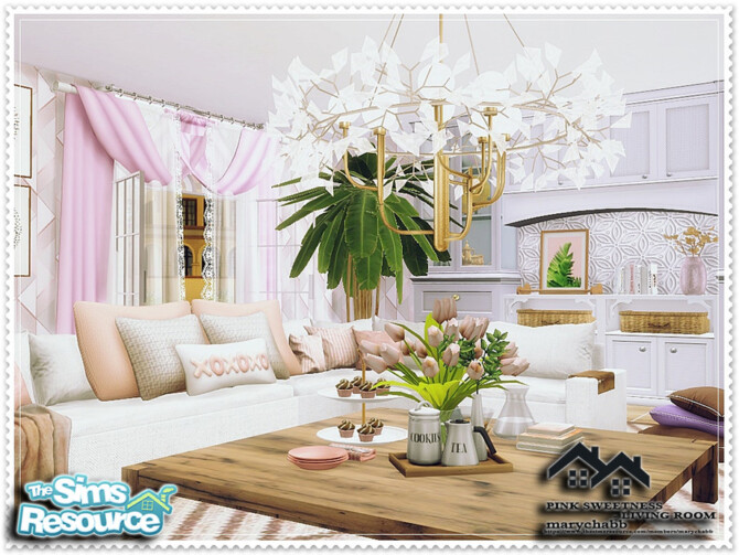 Sims 4 Pink Sweetness Living Room by marychabb at TSR