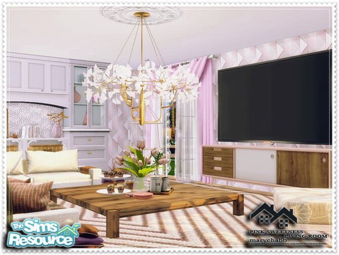 Sims 4 Pink Sweetness Living Room by marychabb at TSR