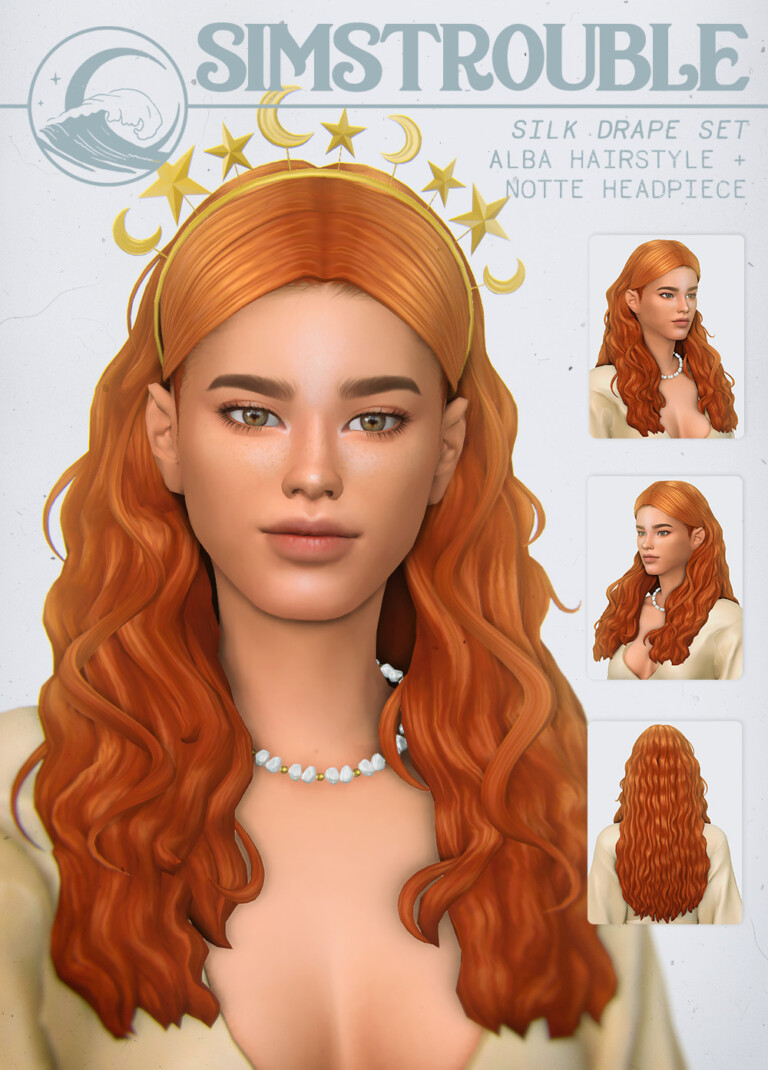 SILK DRAPE HAIR & HEADPIECE at SimsTrouble » Sims 4 Updates