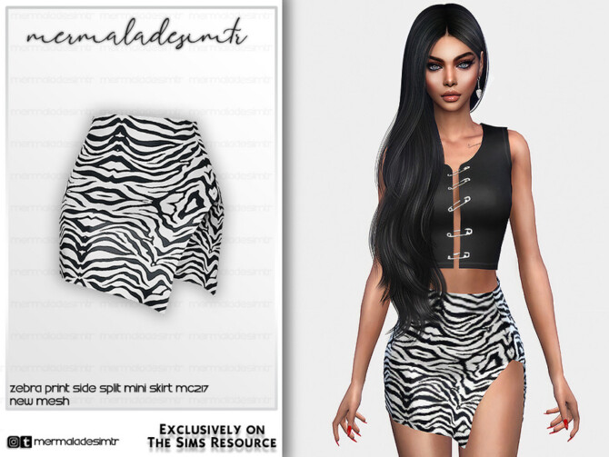 Sims 4 Zebra Print Side Split Mini Skirt MC217 by mermaladesimtr at TSR