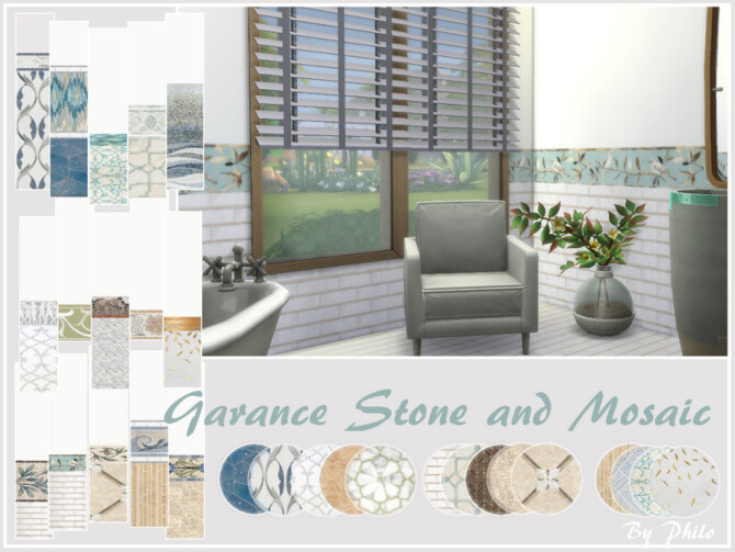 Sims 4 Garance Stone and Mosaic Set by philo at TSR
