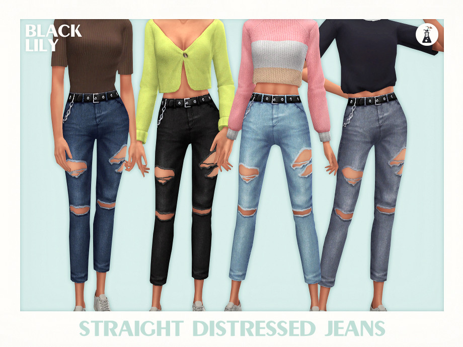 Straight Distressed Jeans By Black Lily At Tsr » Sims 4 Updates