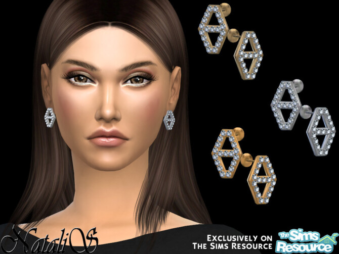 Sims 4 Diamond hexagon stud earrings by NataliS at TSR
