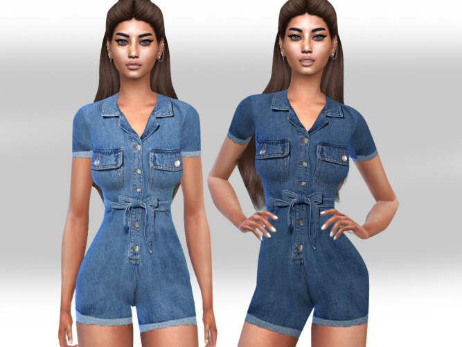 Short Sleeve Denim Jumpsuit By Saliwa