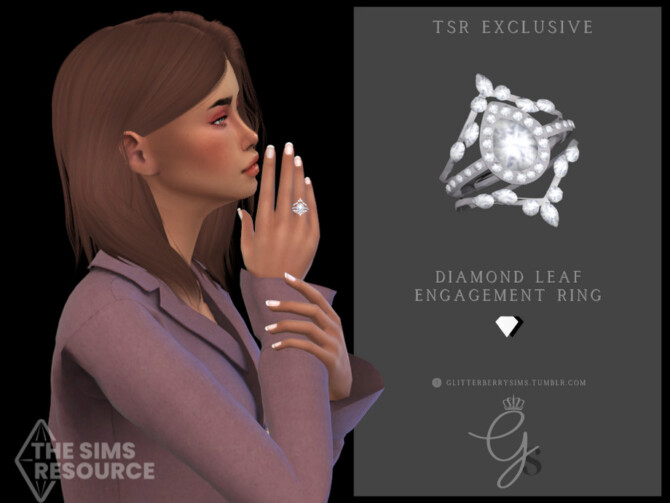 Sims 4 Diamond Leaf Engagement Ring by Glitterberryfly at TSR