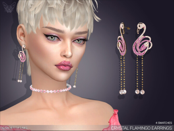Sims 4 Crystal Flamingo Drop Earrings by feyona at TSR