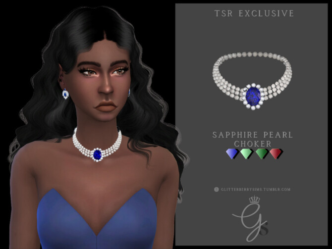 Sims 4 Sapphire Pearl Choker by Glitterberryfly at TSR