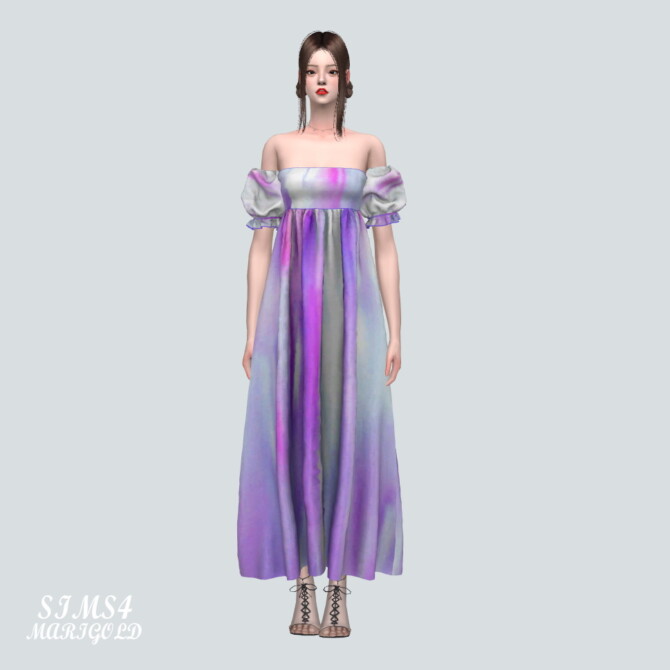 Sims 4 Puff Sleeves OS Long Dress at Marigold