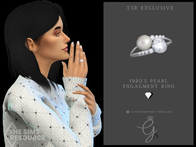 Sims 4 1920s Pearl Engagement Ring by Glitterberryfly at TSR