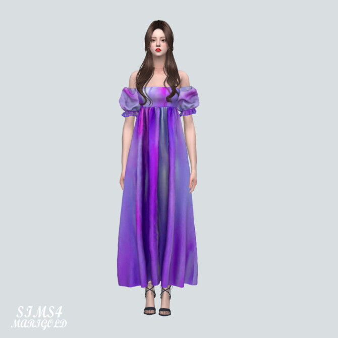 Sims 4 Puff Sleeves OS Long Dress at Marigold
