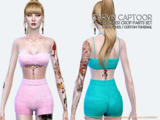 Sims 4 Jasper Crop Pants Set by carvin captoor at TSR
