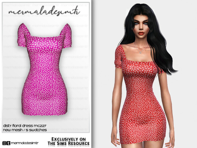 Sims 4 Ditsy Floral Dress MC227 by mermaladesimtr at TSR