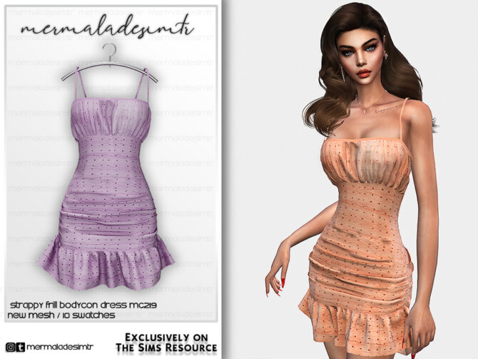 Sims 4 Strappy Frill Bodycon Dress MC219 by mermaladesimtr at TSR