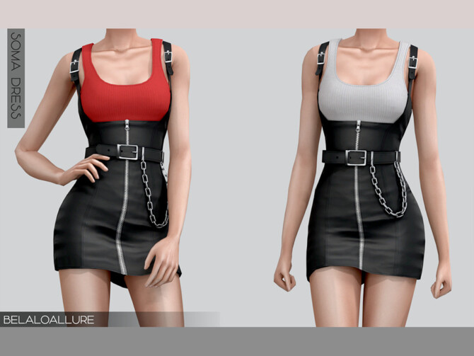Sims 4 Soma simple leather dress with chain by belal1997 at TSR