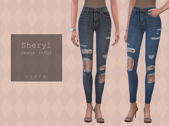 Sims 4 Sheryl Skinny Jeans (Ripped) by Pipco at TSR