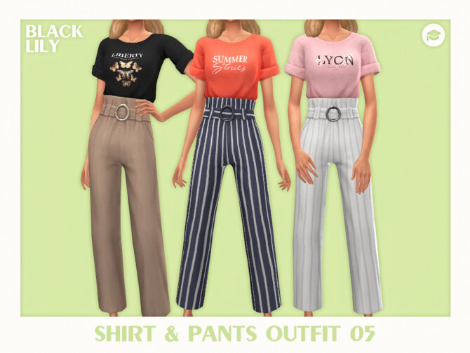 Sims 4 Shirt & Pants Outfit 05 by Black Lily at TSR