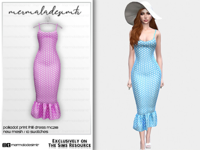 Sims 4 Polkadot Print Frill Dress MC218 by mermaladesimtr at TSR