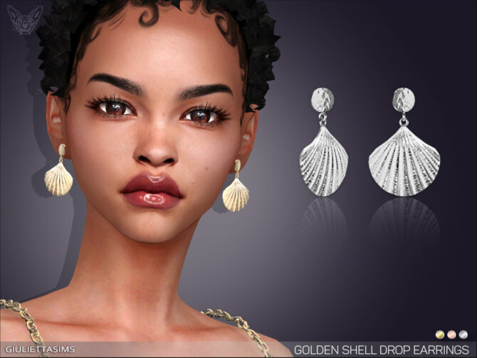 Sims 4 Golden Shell Drop Earrings by feyona at TSR