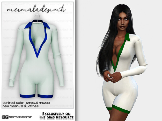 Sims 4 Contrast Collar Jumpsuit MC209 by mermaladesimtr at TSR