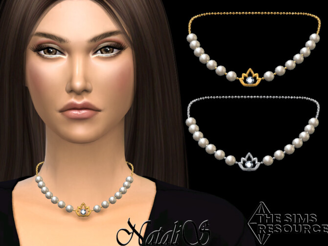 Sims 4 Lotus pearl necklace by NataliS at TSR