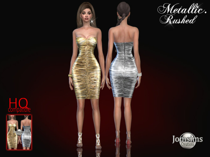 Sims 4 Metallic rushed dress by jomsims at TSR