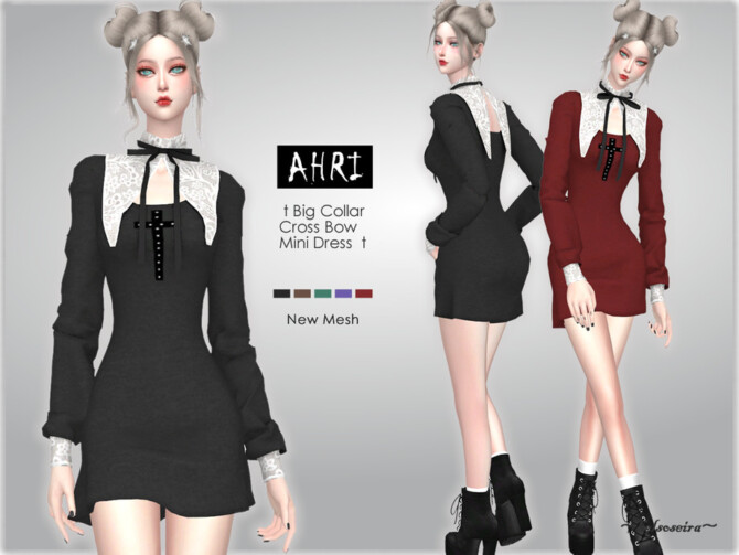 Sims 4 AHRI Big Collar Dress by Helsoseira at TSR