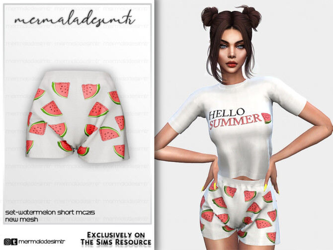 Sims 4 Pyjamas Set Watermelon Short MC215 by mermaladesimtr at TSR
