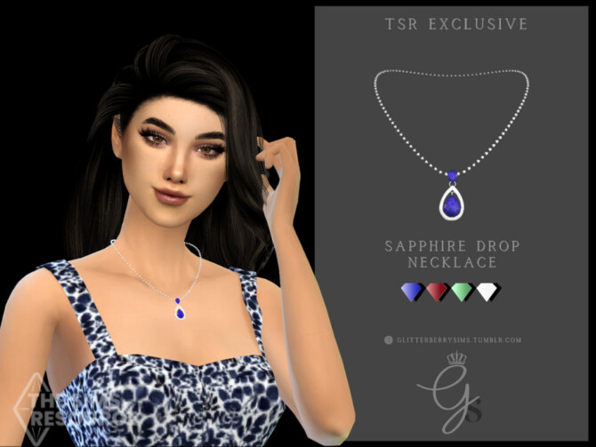 Sims 4 Sapphire Drop Necklace by Glitterberryfly at TSR