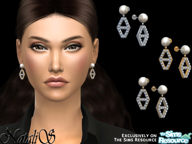 Sims 4 Diamond hexagon pearl earrings by NataliS at TSR