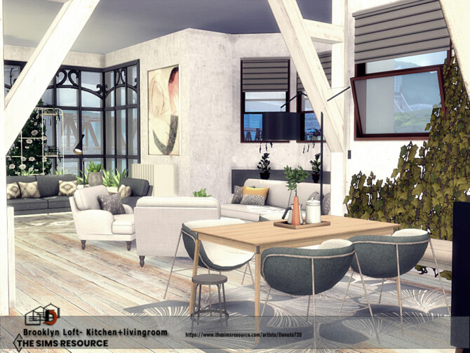 Sims 4 Brooklyn Loft Kitchen + livingroom by Danuta720 at TSR