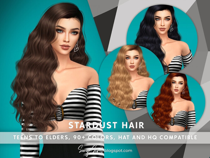 Sims 4 Stardust long wavy hair by SonyaSimsCC at TSR