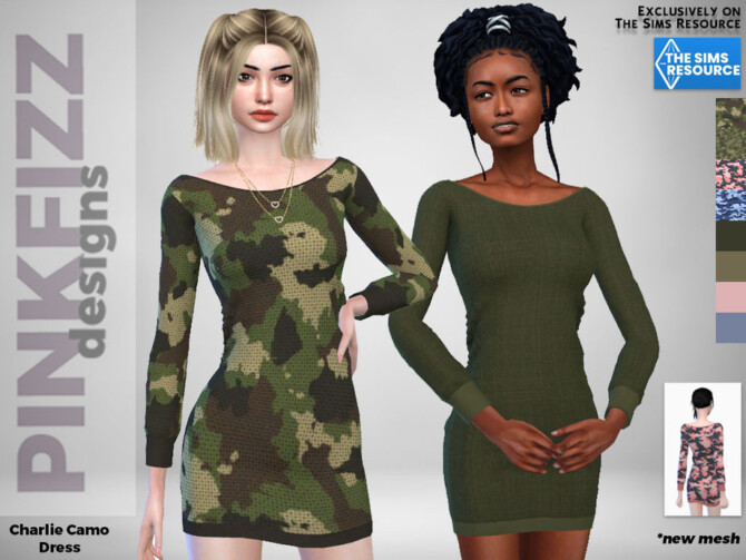 Sims 4 Charlie Camo Dress by Pinkfizzzzz at TSR