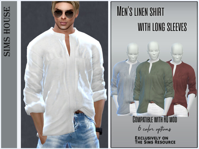 Sims 4 Mens linen shirt with long sleeves by Sims House at TSR