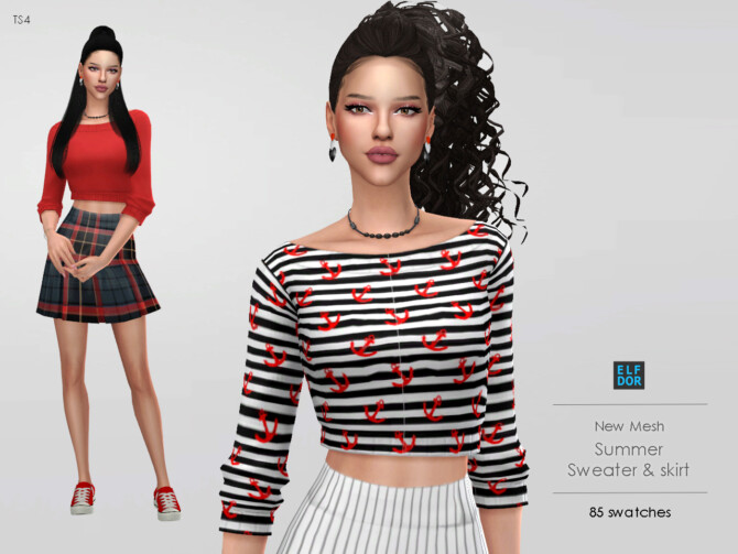 Sims 4 Summer Set: Sweater & Skirt at Elfdor Sims