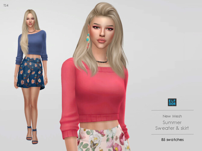 Sims 4 Summer Set: Sweater & Skirt at Elfdor Sims