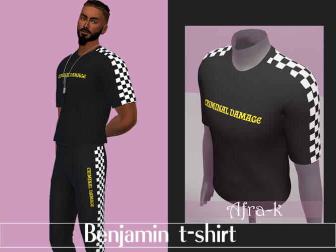 Sims 4 Benjamin t shirt with checkerboard stripe by akaysims at TSR