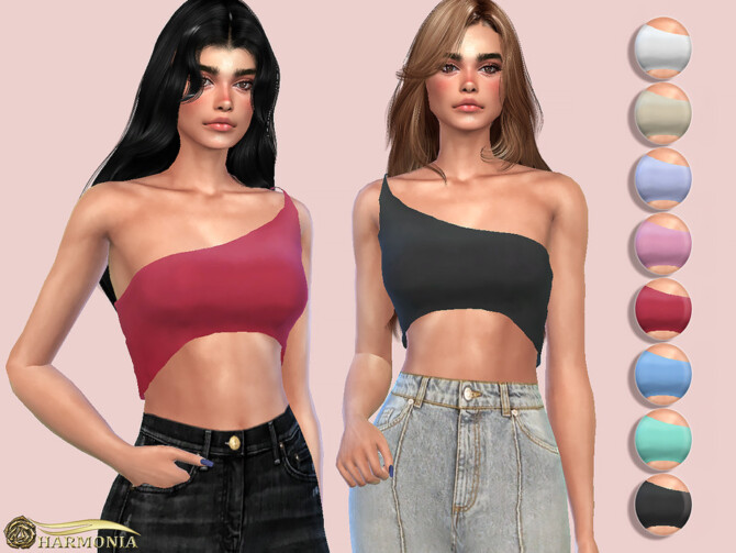 Sims 4 Slinky One Shoulder Crop Top by Harmonia at TSR