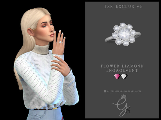 Sims 4 Flower Diamond Engagement Ring by Glitterberryfly at TSR