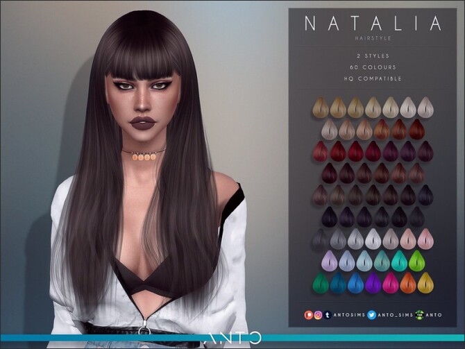 Sims 4 Natalia hair with fringe by Anto at TSR