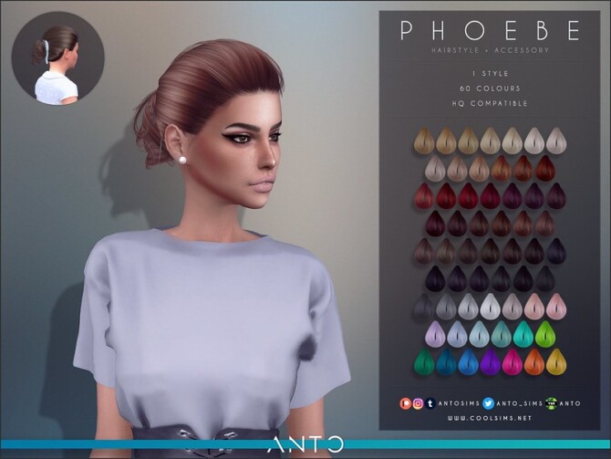 Sims 4 Phoebe curly ponytail hair by Anto at TSR