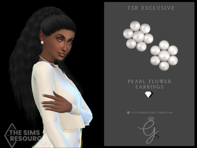 Sims 4 Pearl Flower Earrings by Glitterberryfly at TSR