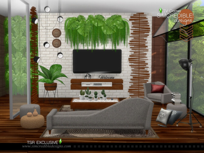 Sims 4 TV Corner living room by SIMcredible at TSR