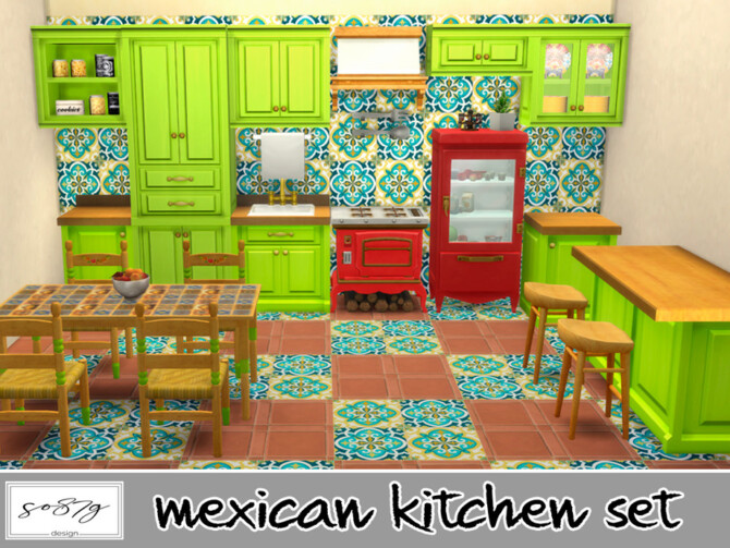 Sims 4 Mexican kitchen set by so87g at TSR