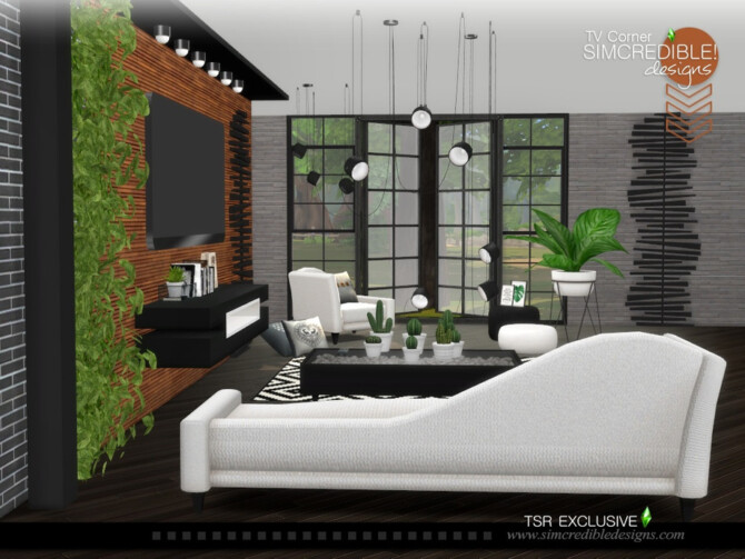 Sims 4 TV Corner living room by SIMcredible at TSR