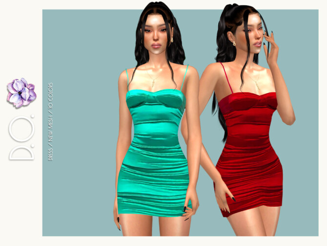 Sims 4 Satin Mini Dress DO122 by D.O.Lilac at TSR